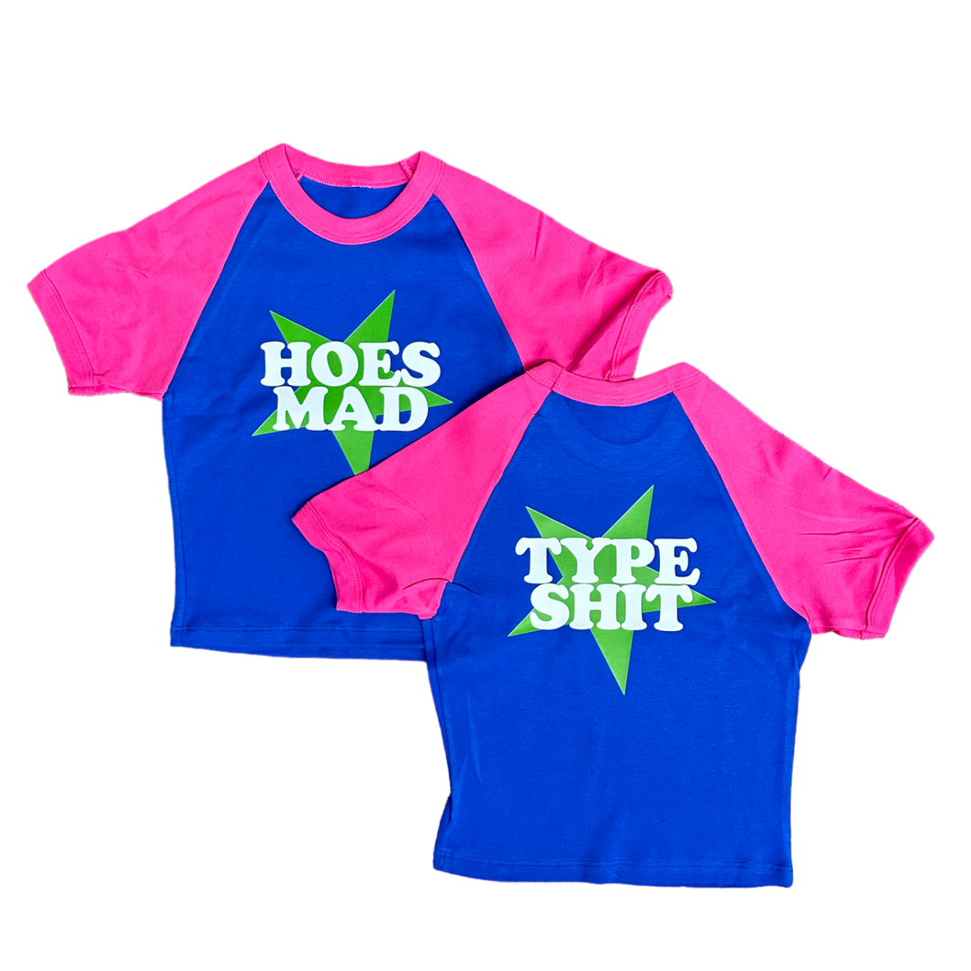 TYPE SHIT HOESMAD PRINTED BABY TEE - BLUE/PINK