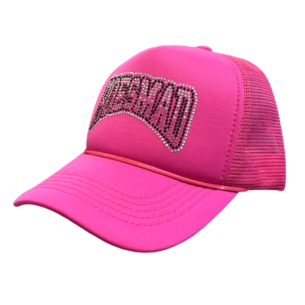 HOES MAD GRADIENT RHINESTONE TRUCKER HAT PINK hoesmad.la