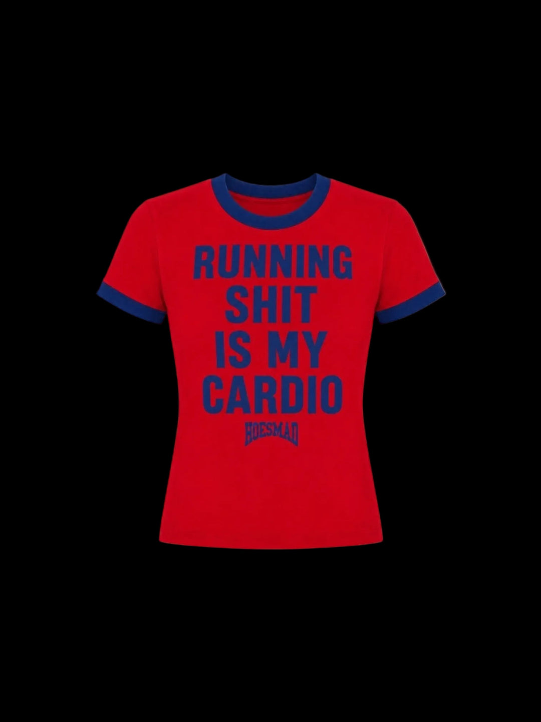 Running Shit Is My Cardio Poly Tee (Red/Blue)