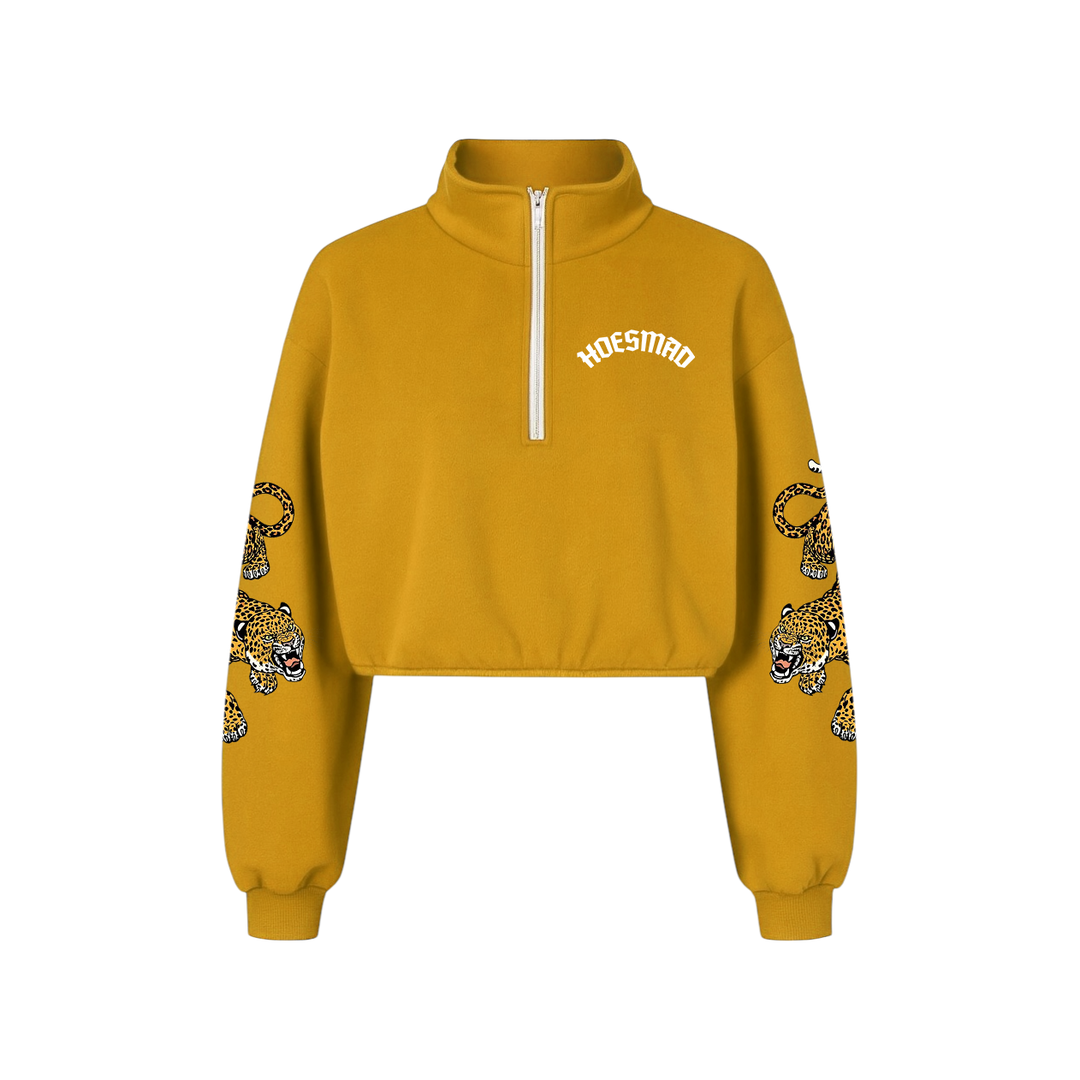 Hoes Mad Leopard Crop Sweatsuit Top (Gold)