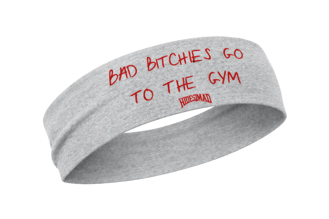 Bad B*tches Go To The Gym Headband (Grey/Red)