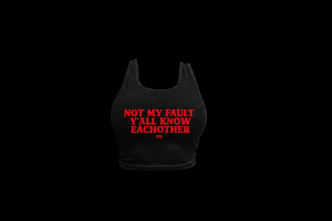 NOT MY FAULT CROPPED TANK - Black/Red