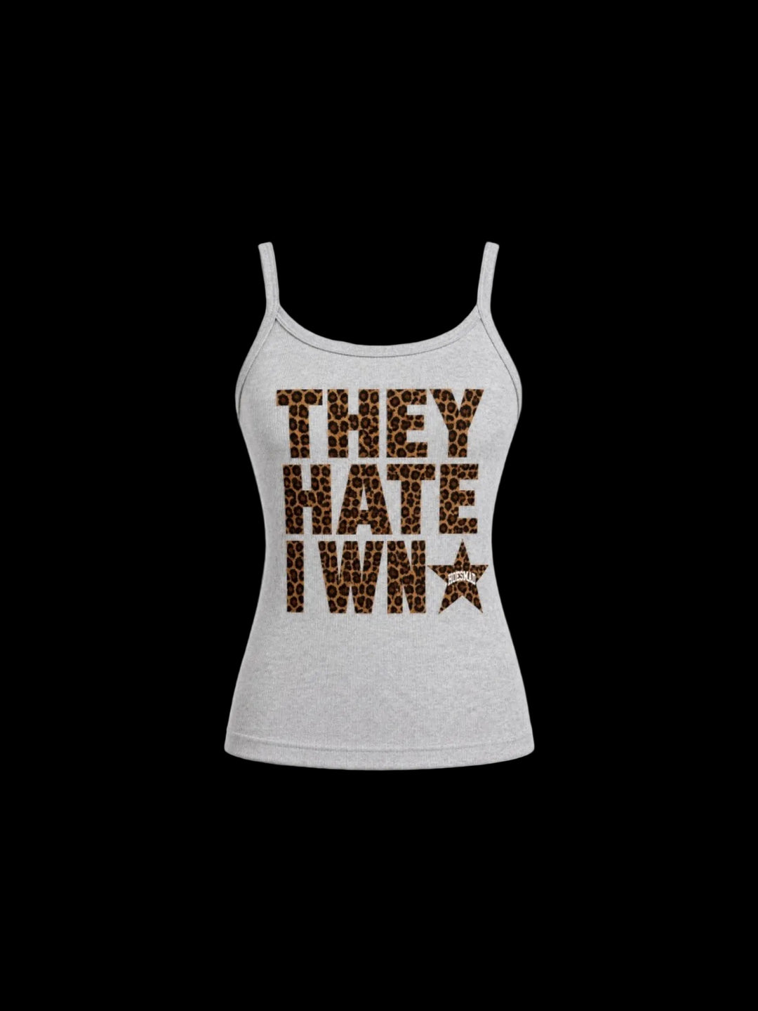 Hoesmad "They Hate I Win" spaghetti tank (grey/leopard)