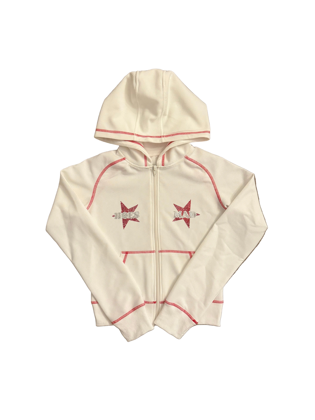 Hoesmad Rhinestone Waffle Set Top (White/Red)