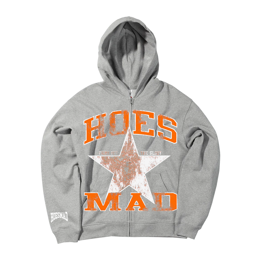 Hoes Mad Fight For Glory Zip Up Hoodie (Grey/Orange)