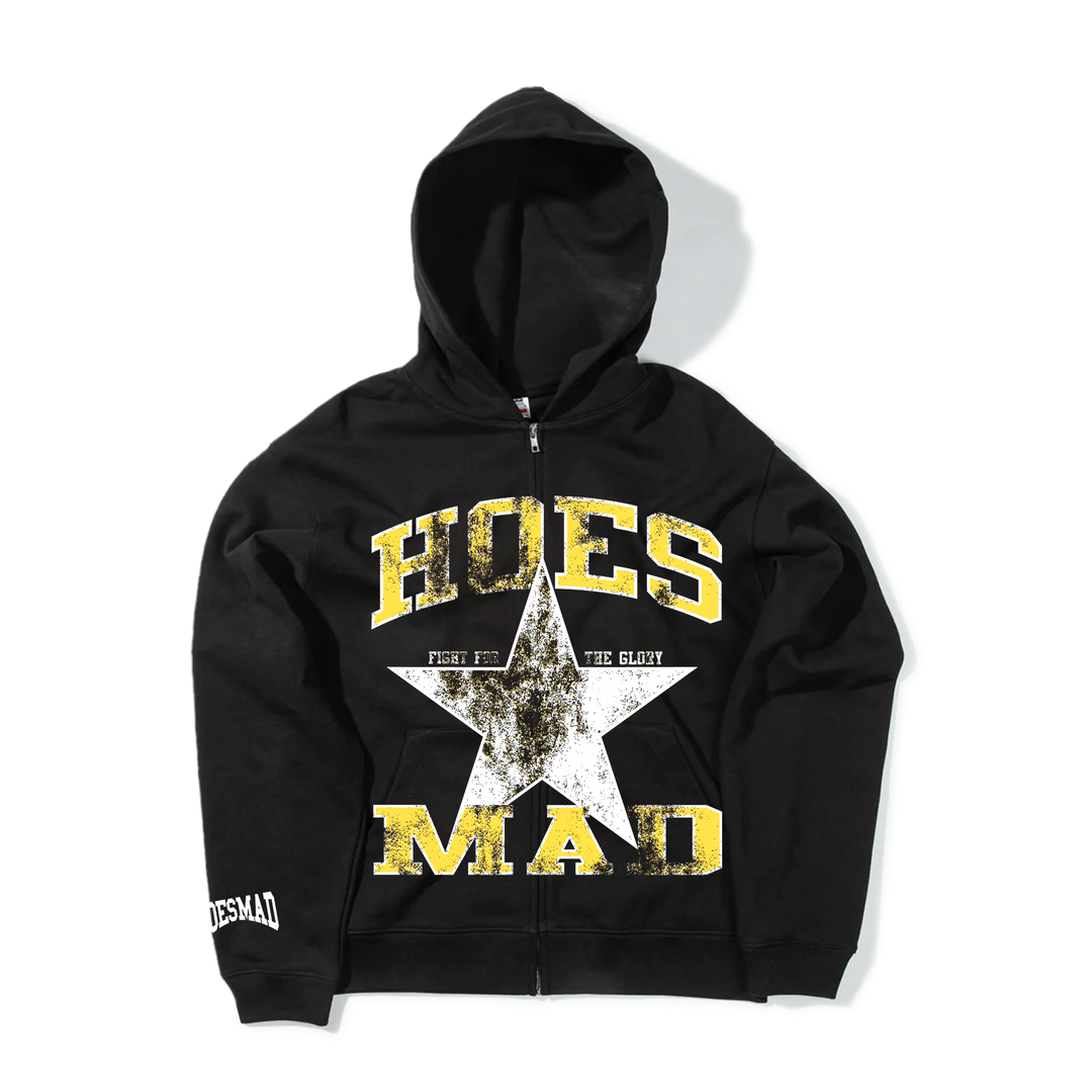 Hoes Mad Fight For Glory Zip Up Hoodie (Yellow)