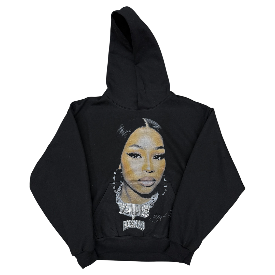 Hoes Mad x Caresha Please Rhinestone Hoodie (Black)