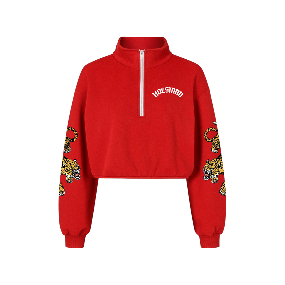 Hoes Mad Leopard Crop Sweatsuit Top (Red)