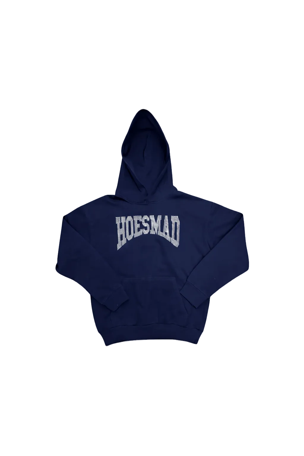 Hoes Mad Rhinestone No Drawsting Hoodie (Navy Blue)