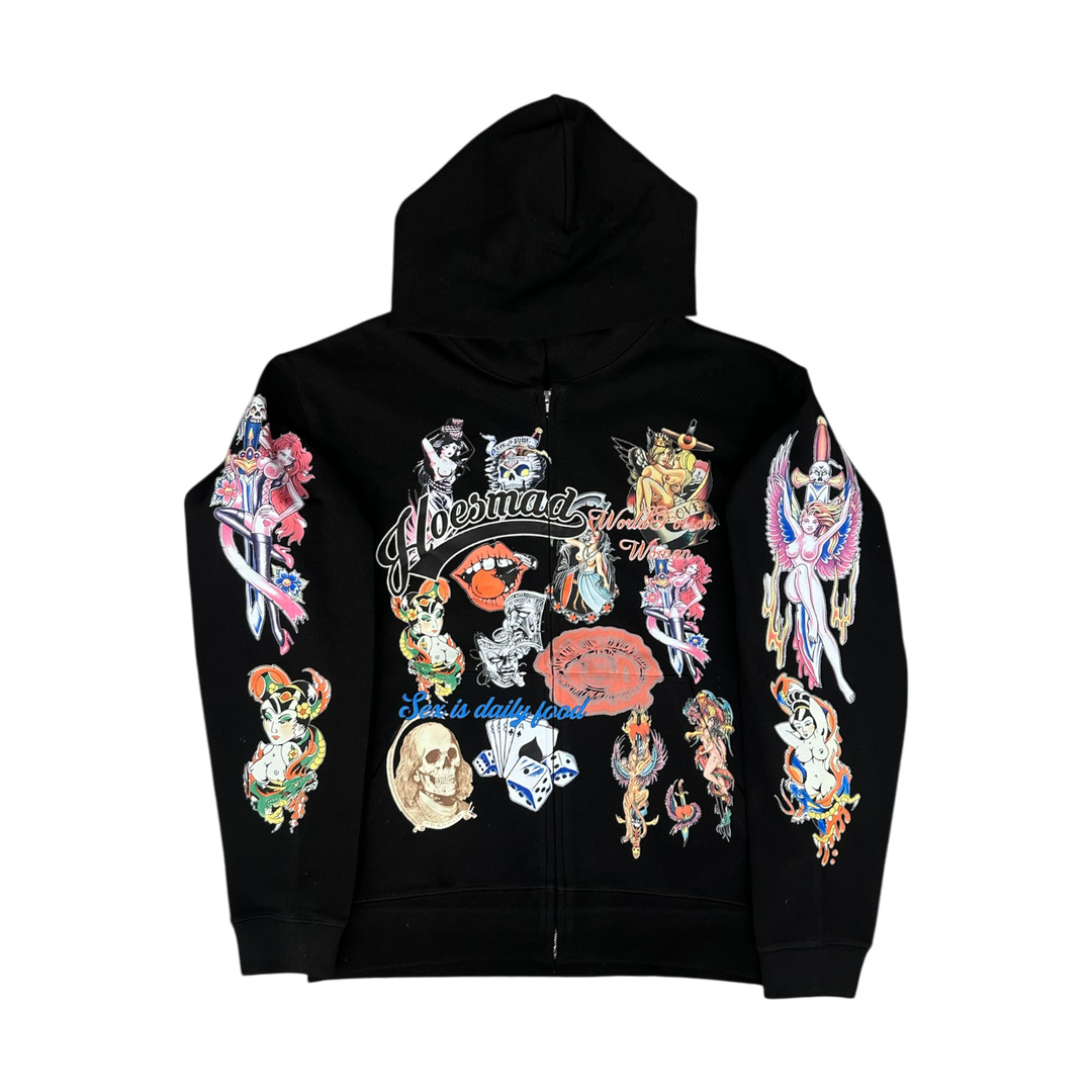 Hoesmad Rockstar Mural Zip Up Hoodie (Black)