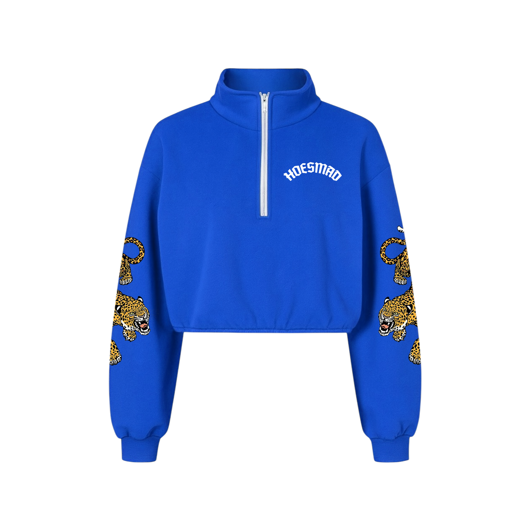 Hoes Mad Leopard Crop Sweatsuit Top (Blue)