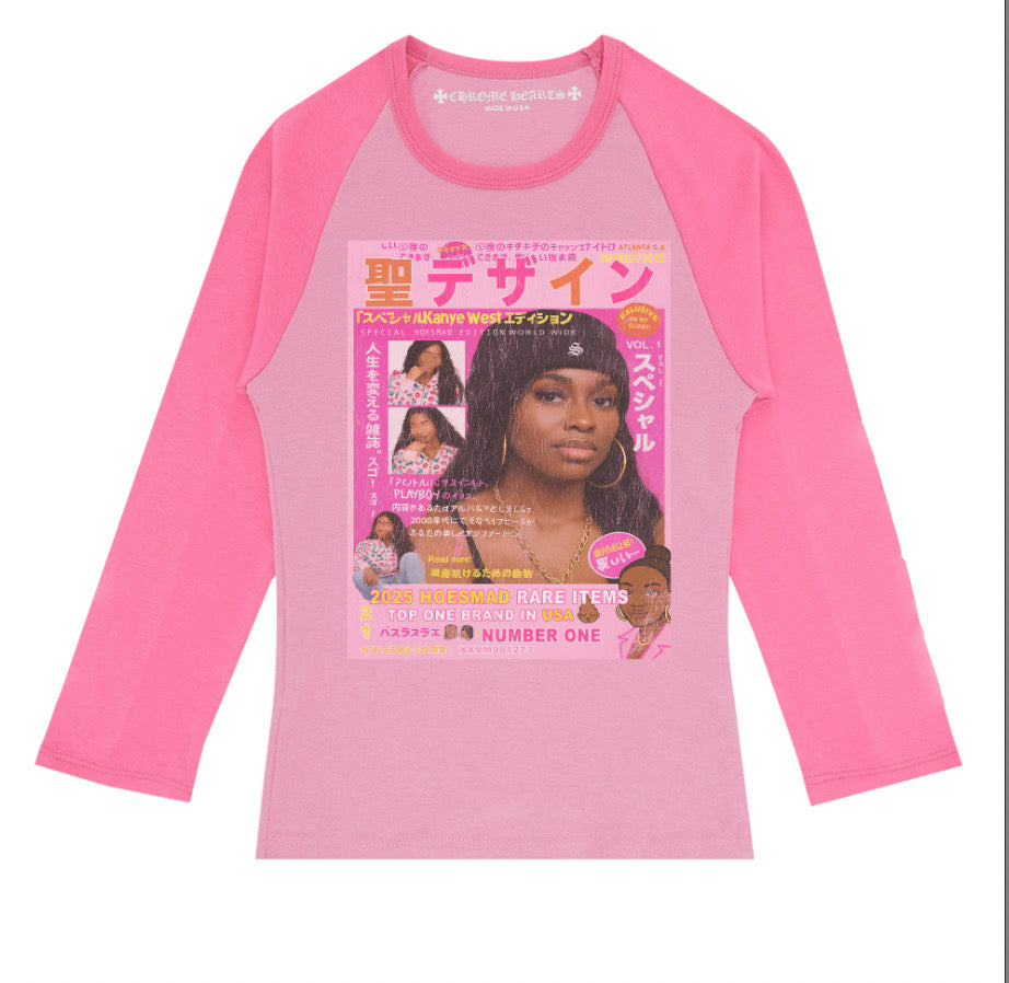 Hoesmad Y2K Japanese Magazine Womens Baseball Tee