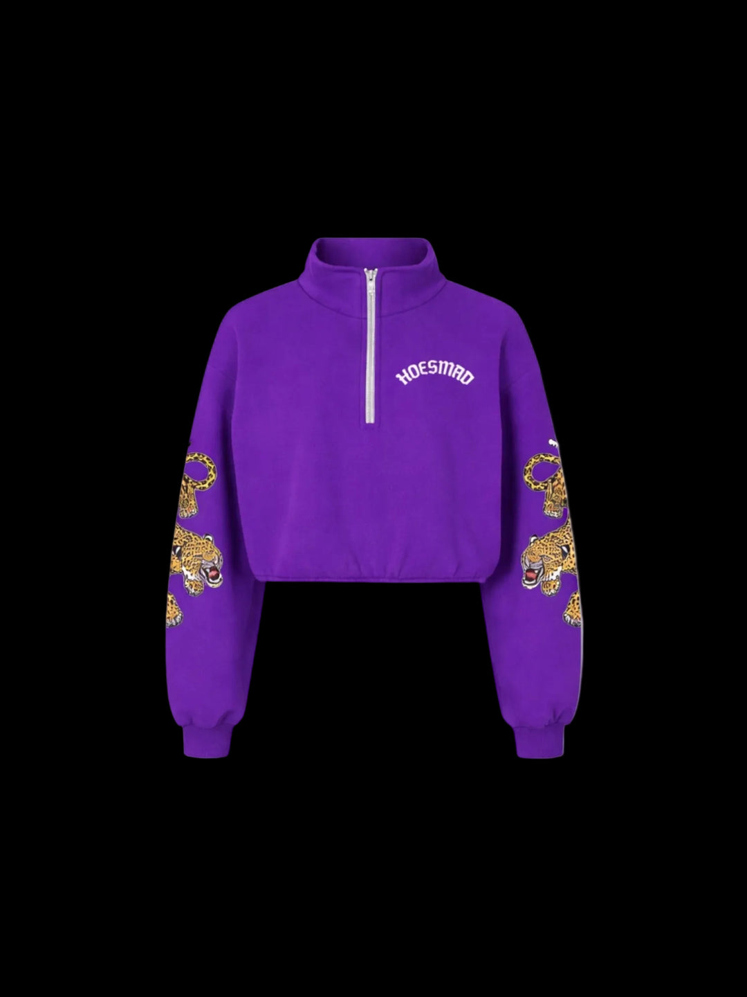 Hoes Mad Leopard Crop Sweatsuit Top (Purple)