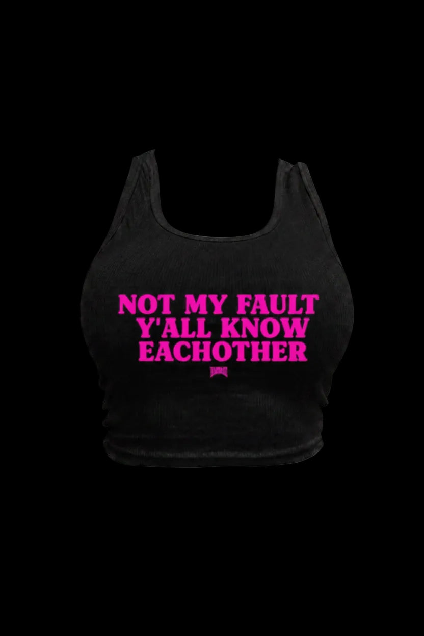 NOT MY FAULT CROPPED TANK - Black/Pink