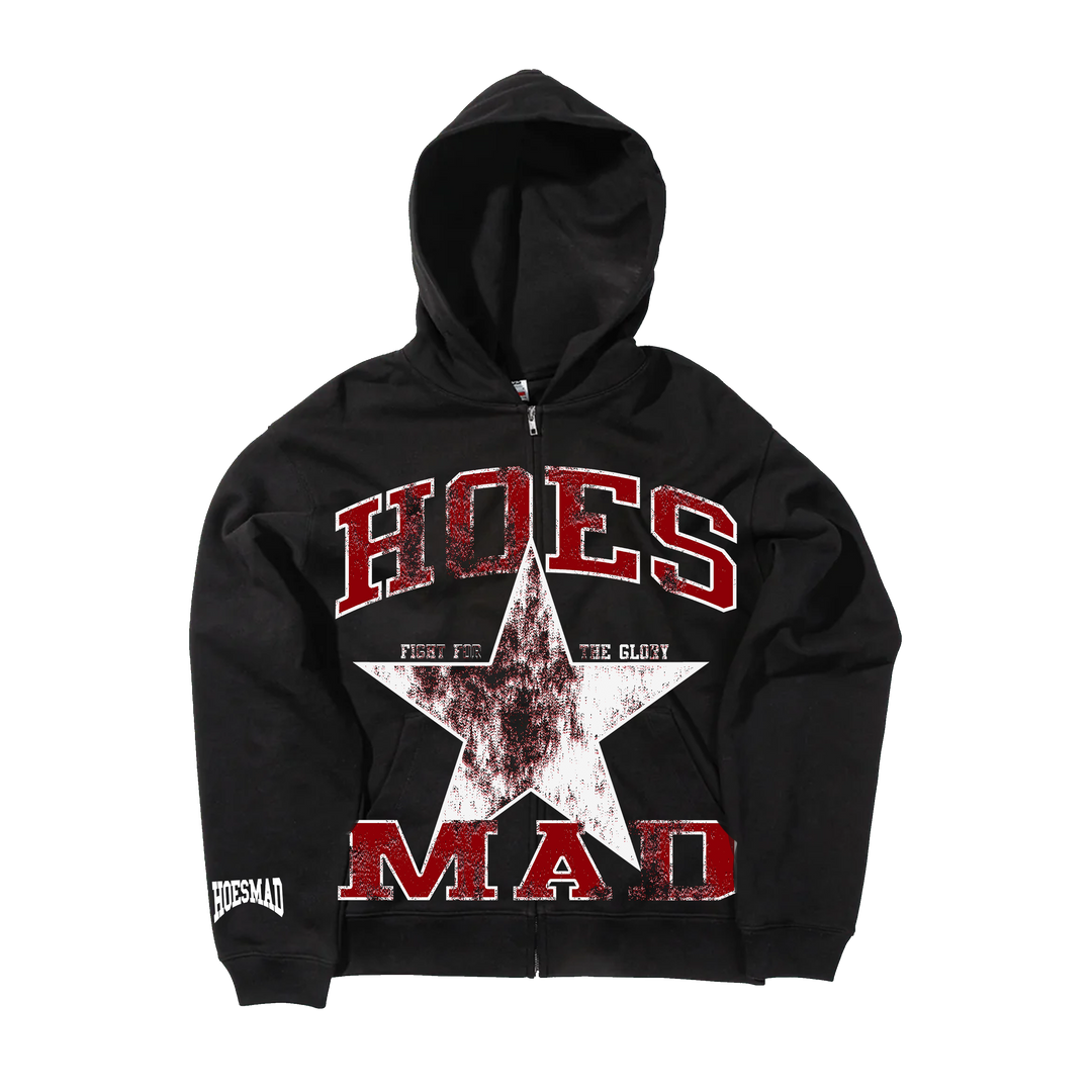 Hoes Mad Fight For Glory Zip Up Hoodie (Black/Red)