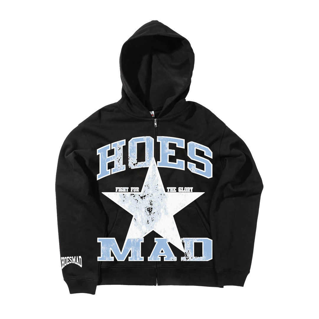 Hoes Mad Fight For Glory Zip Up Hoodie (Black/Carolina Blue)