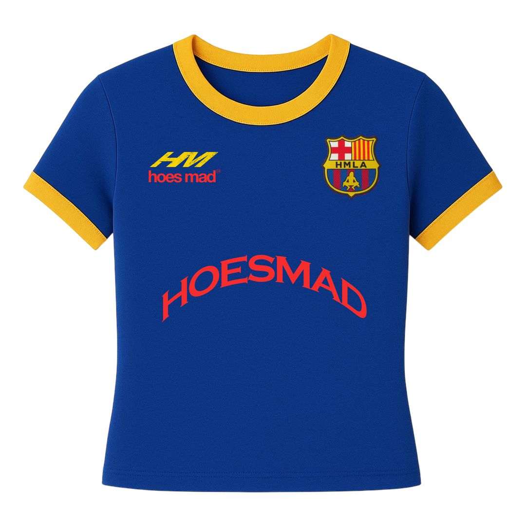 Hoes Mad Womens Soccer Tee (Blue/Yellow)