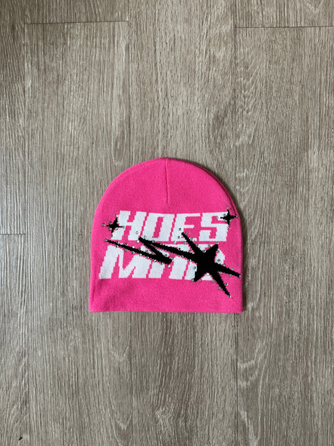 Hoesmad Rhinestone Beanie: Pink/Black/White