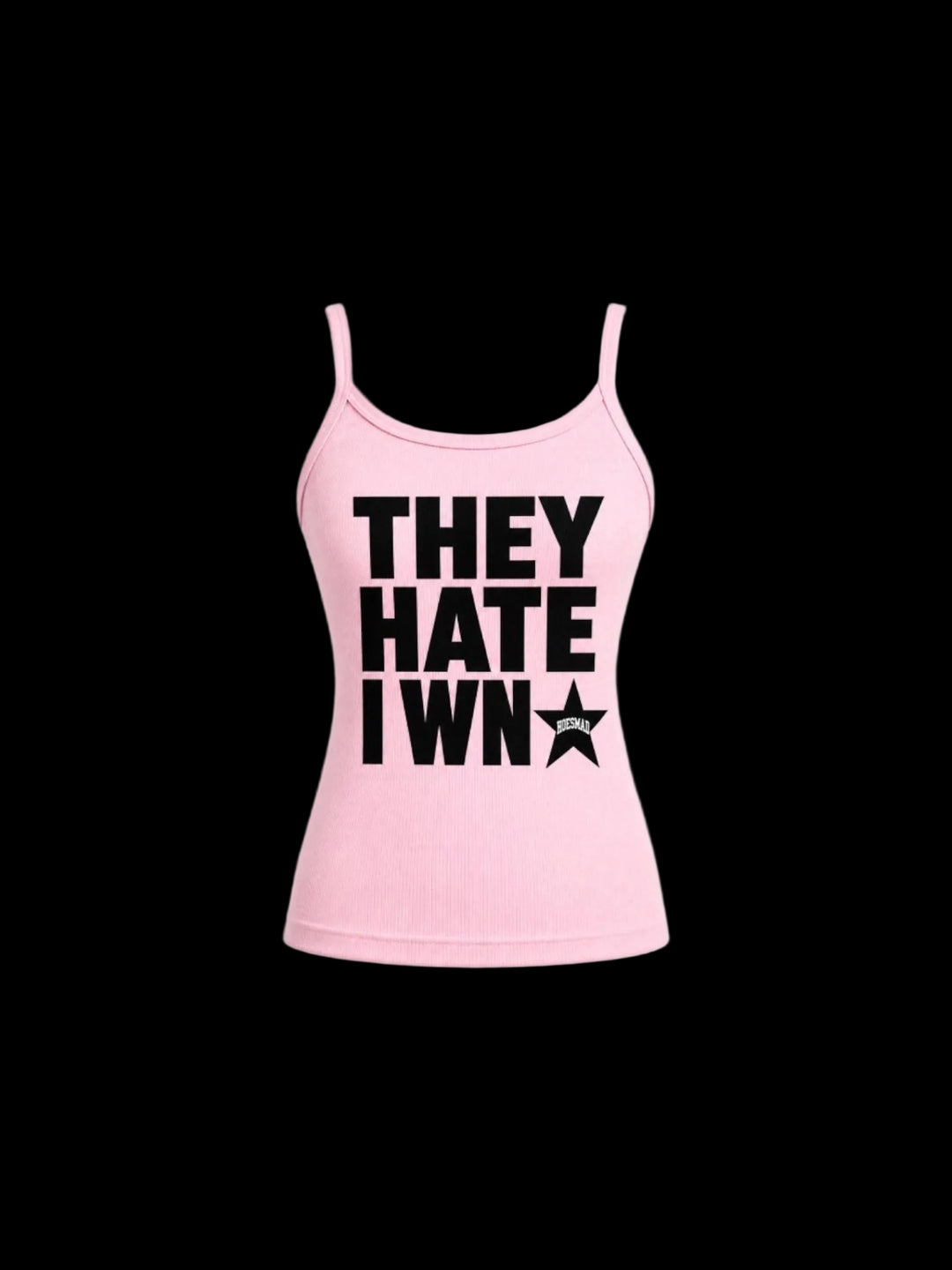 Hoesmad "They Hate I Win" spaghetti tank (pink/black)