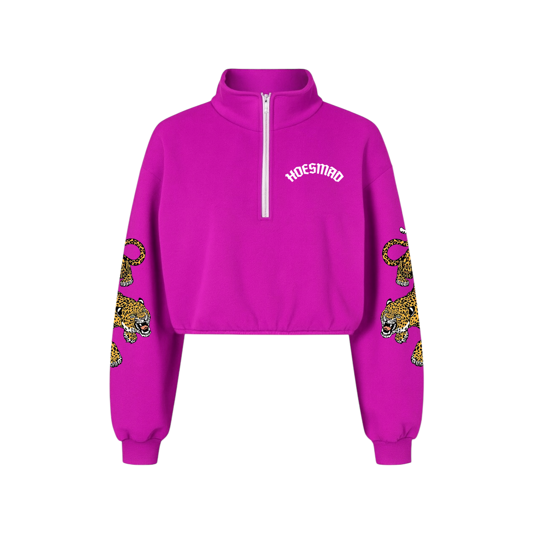 Hoes Mad Leopard Crop Sweatsuit Top (Fuschia)