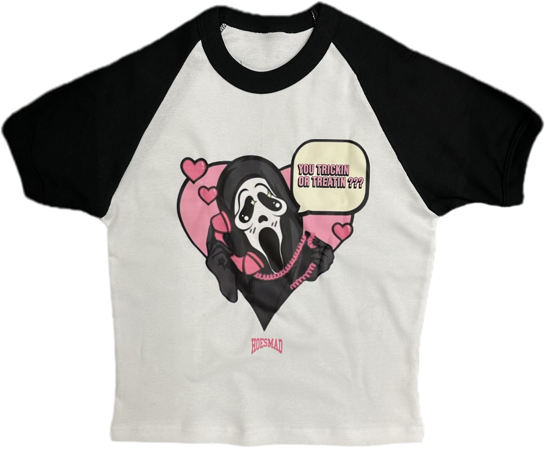 Hoesmad You Trickin Or Treatin Two Tone Babytee Blk/White