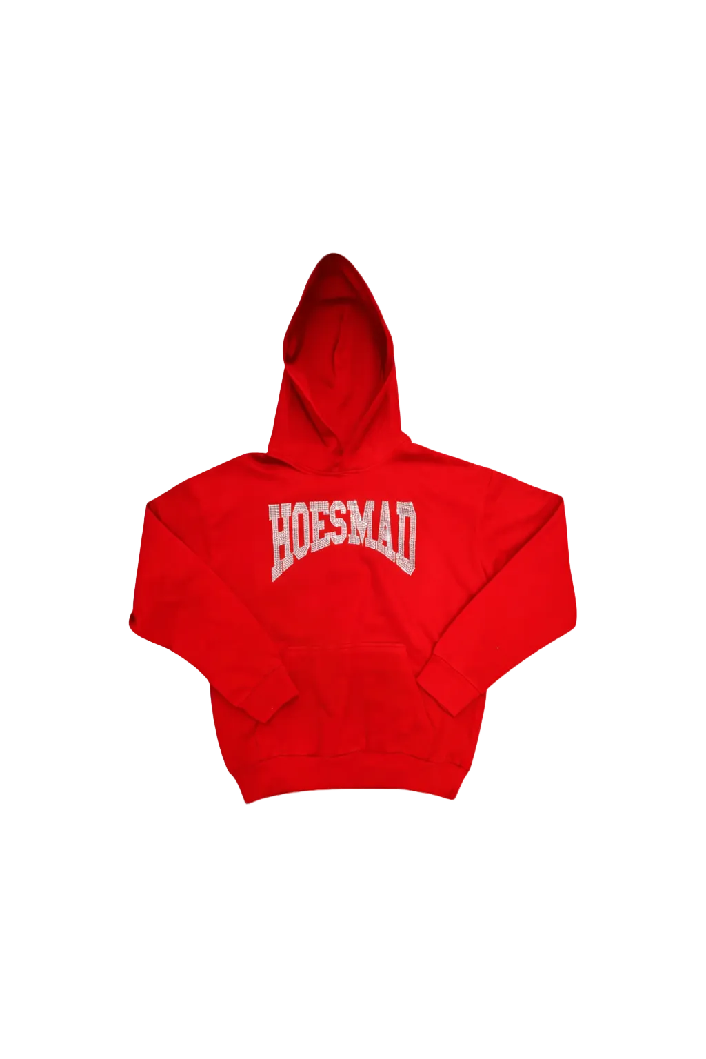 Hoes Mad Rhinestone No Drawsting Hoodie (Red)