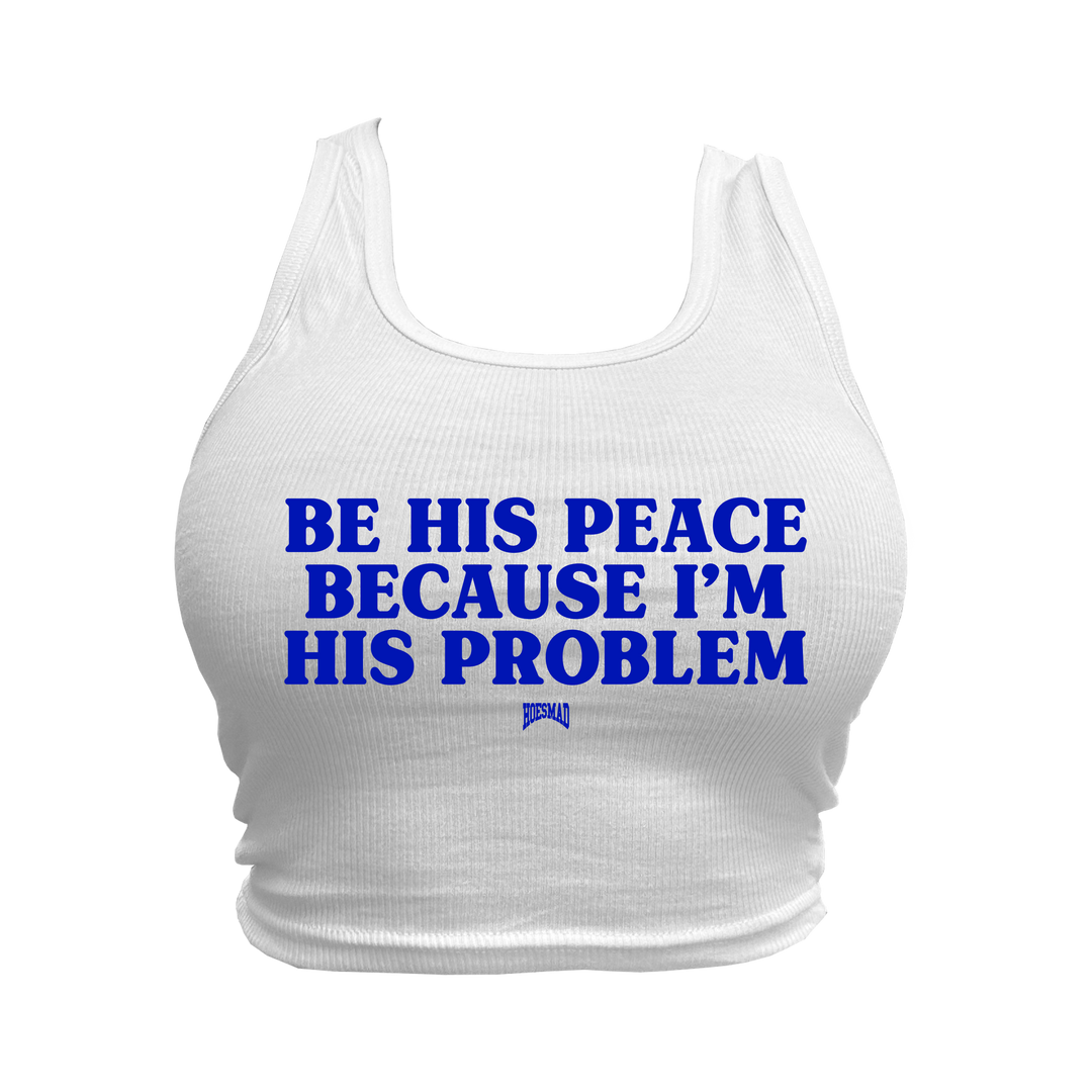 BE HIS PEACE CROPPED TANK - WHITE/BLUE