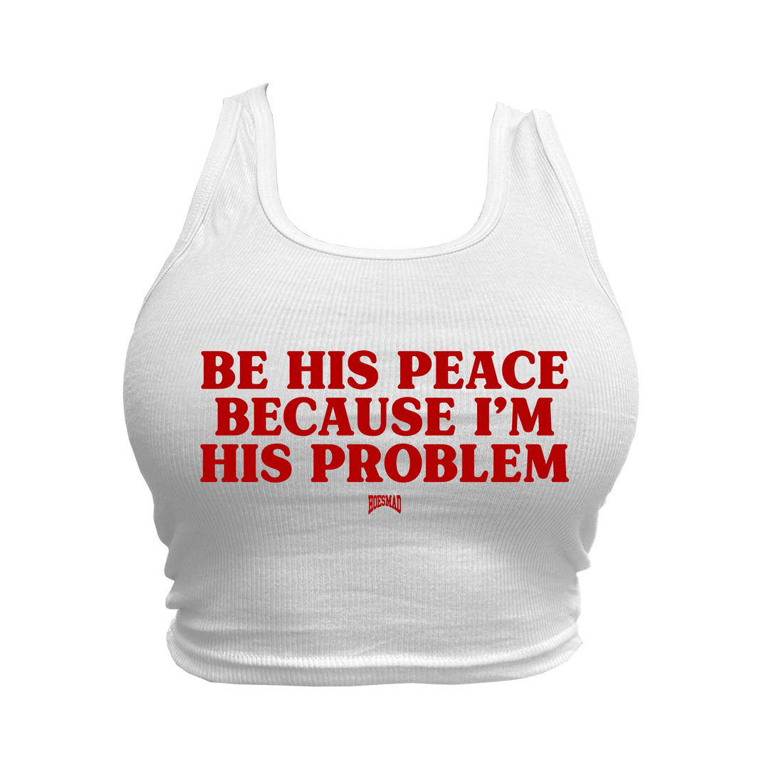 BE HIS PEACE CROPPED TANK - WHITE/RED