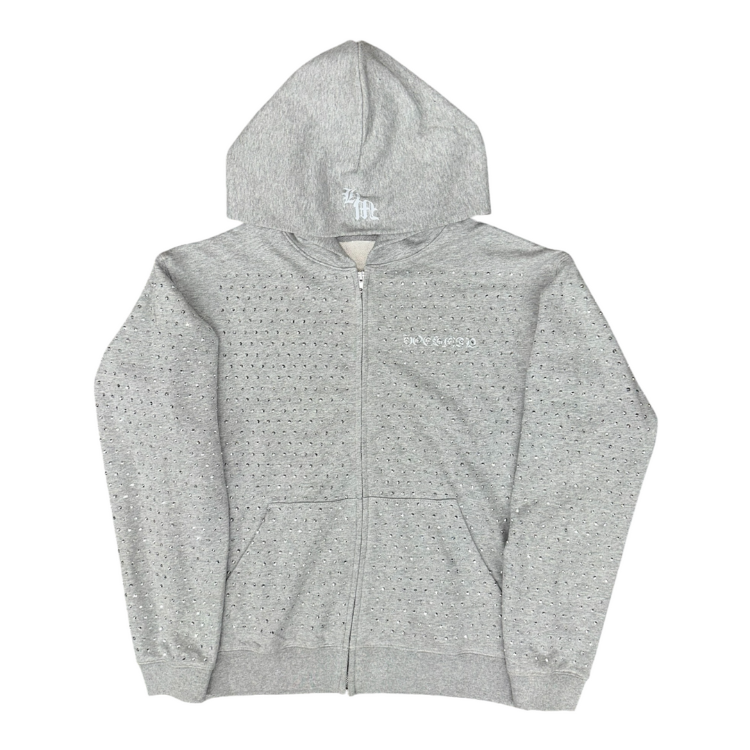 Hoesmad Rhinestone Zip Up hoodie Grey