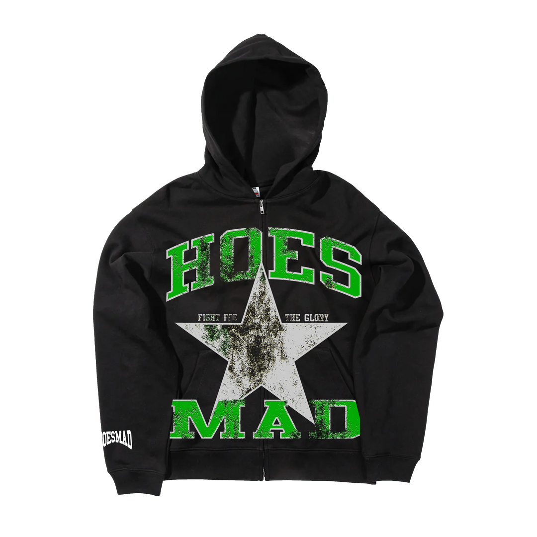 Hoes Mad Fight For Glory Zip Up Hoodie (Lime Green)