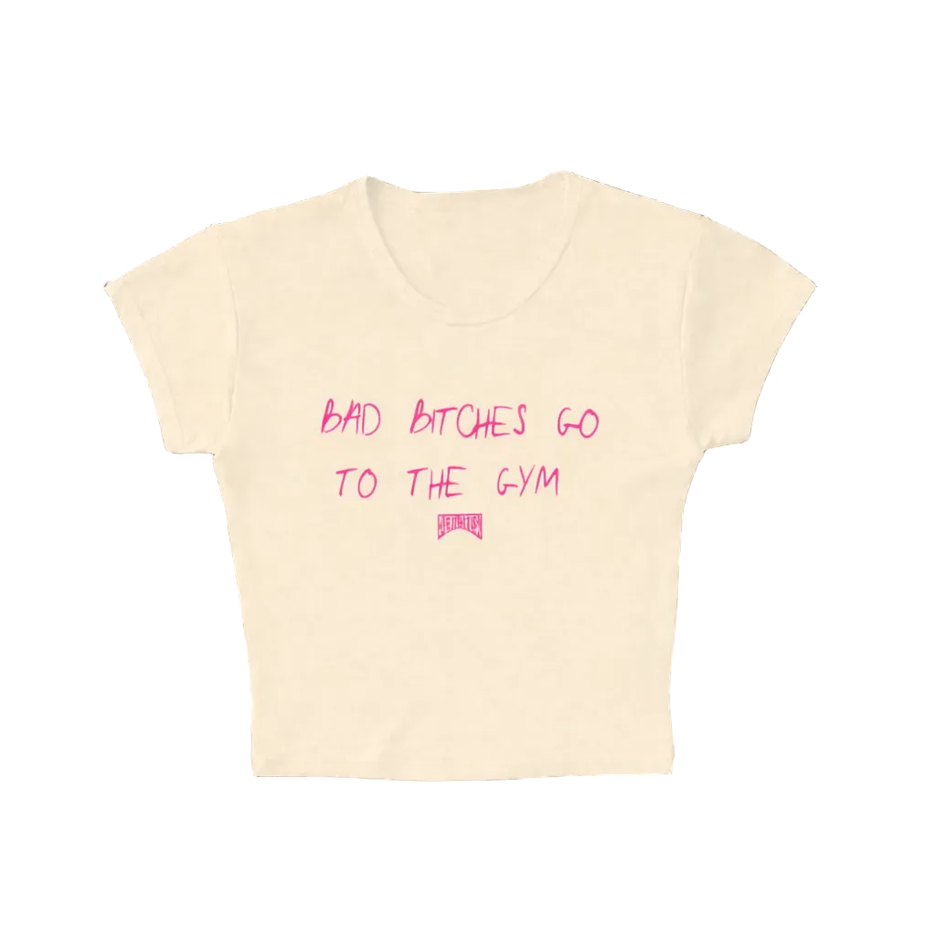 GO TO THE GYM BABY TEE - Cream/Pink