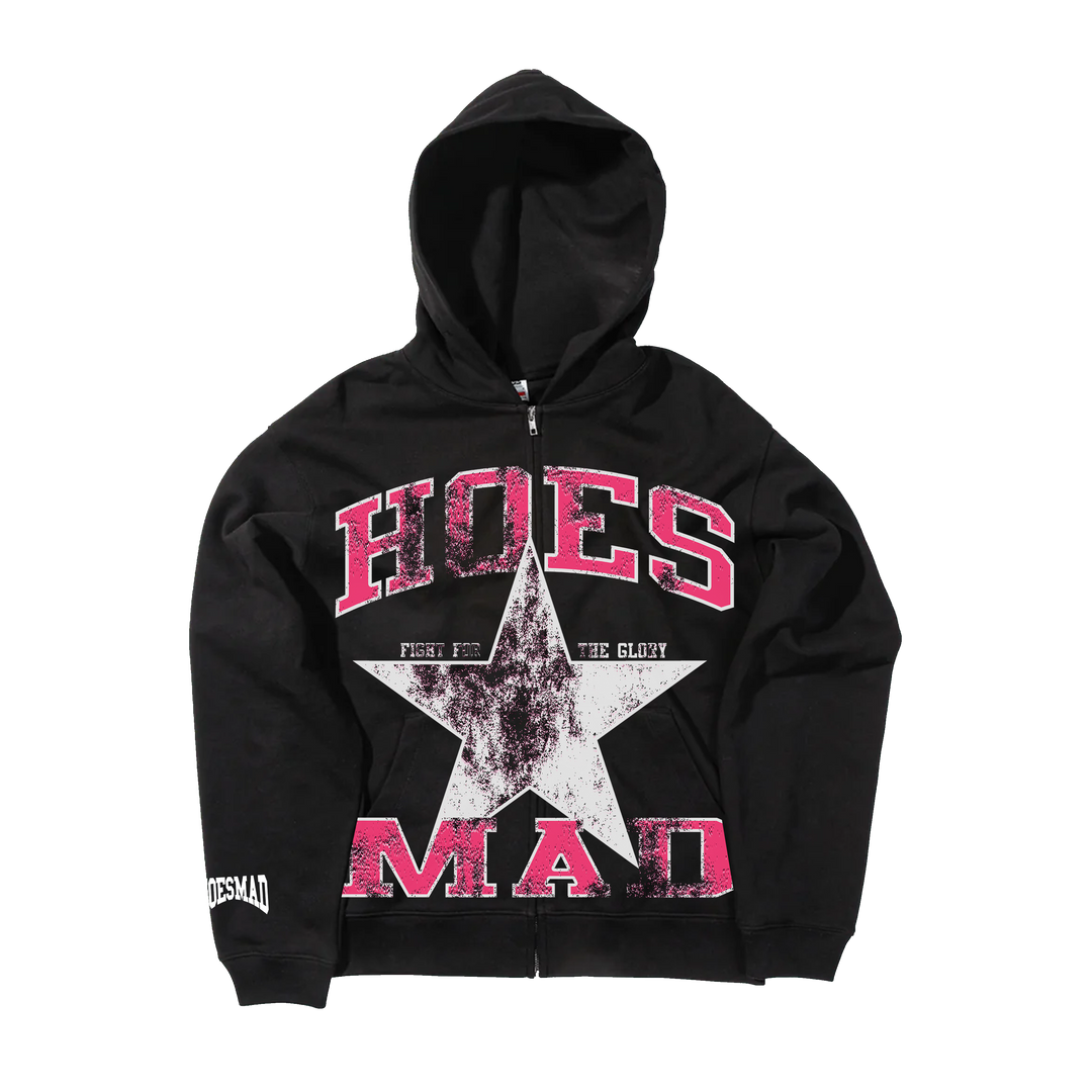 Hoes Mad Fight For Glory Zip Up Hoodie (Pink)