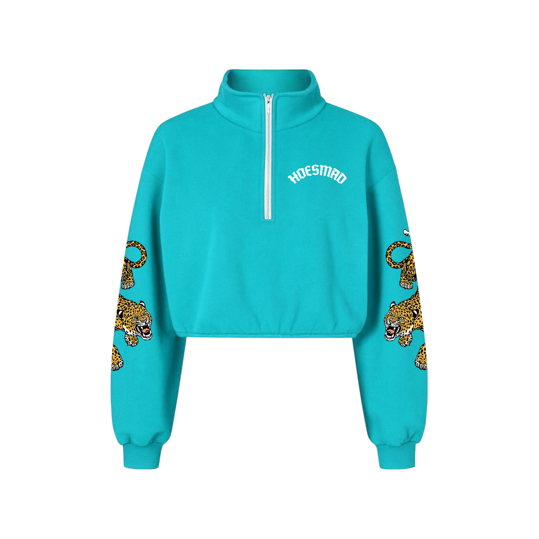 Hoes Mad Leopard Crop Sweatsuit Top (Teal)