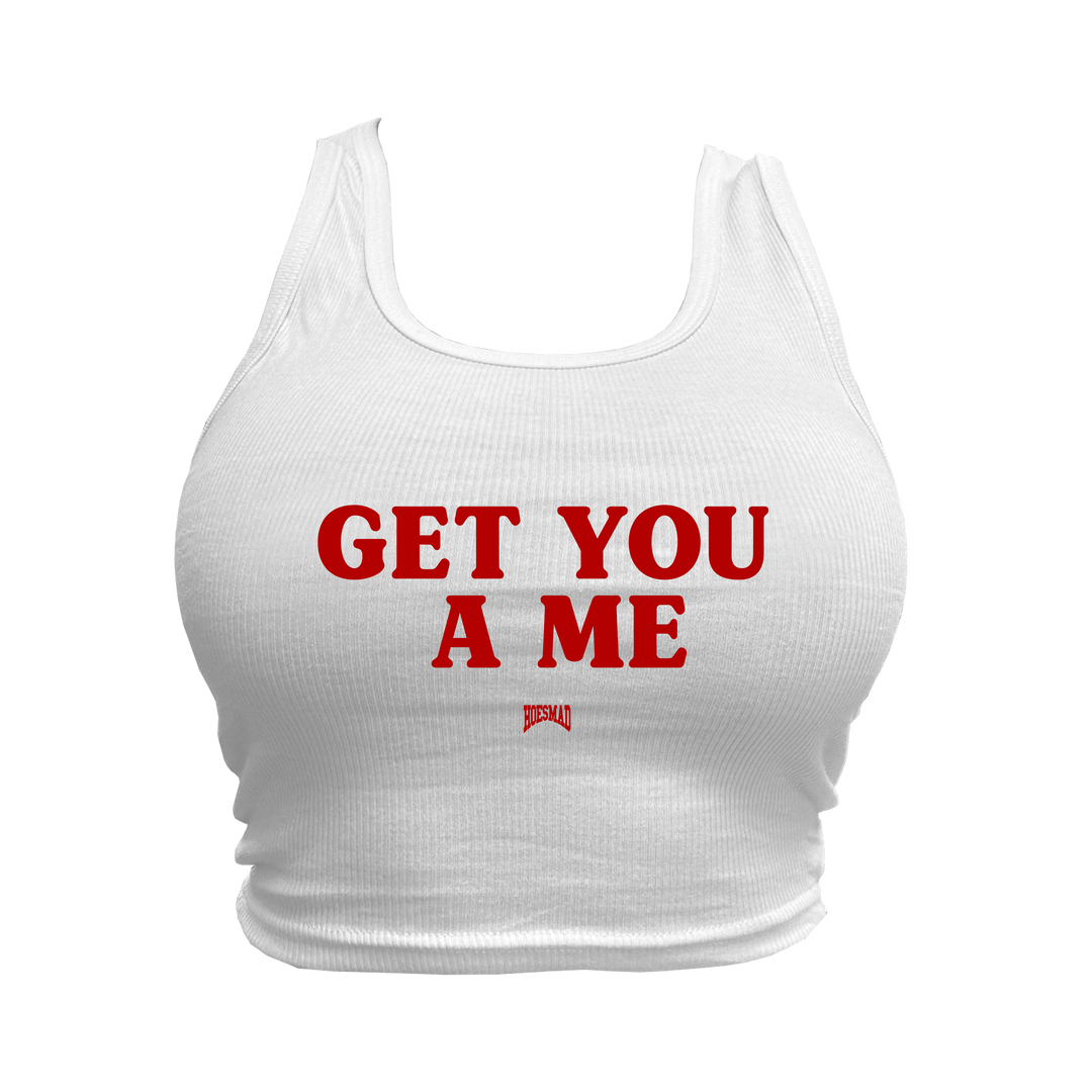 GET YOU A ME CROPPED TANK - WHITE/RED
