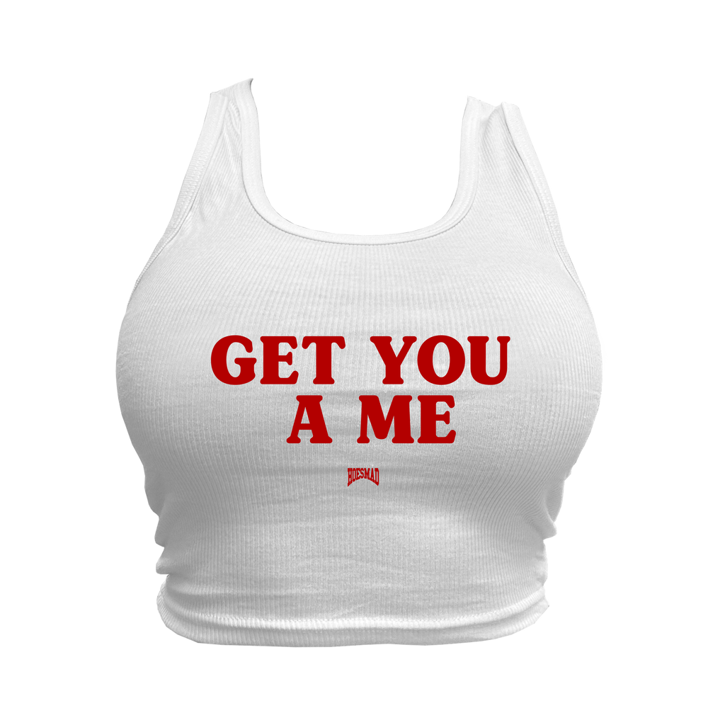 GET YOU A ME CROPPED TANK - WHITE/RED – hoesmad.la