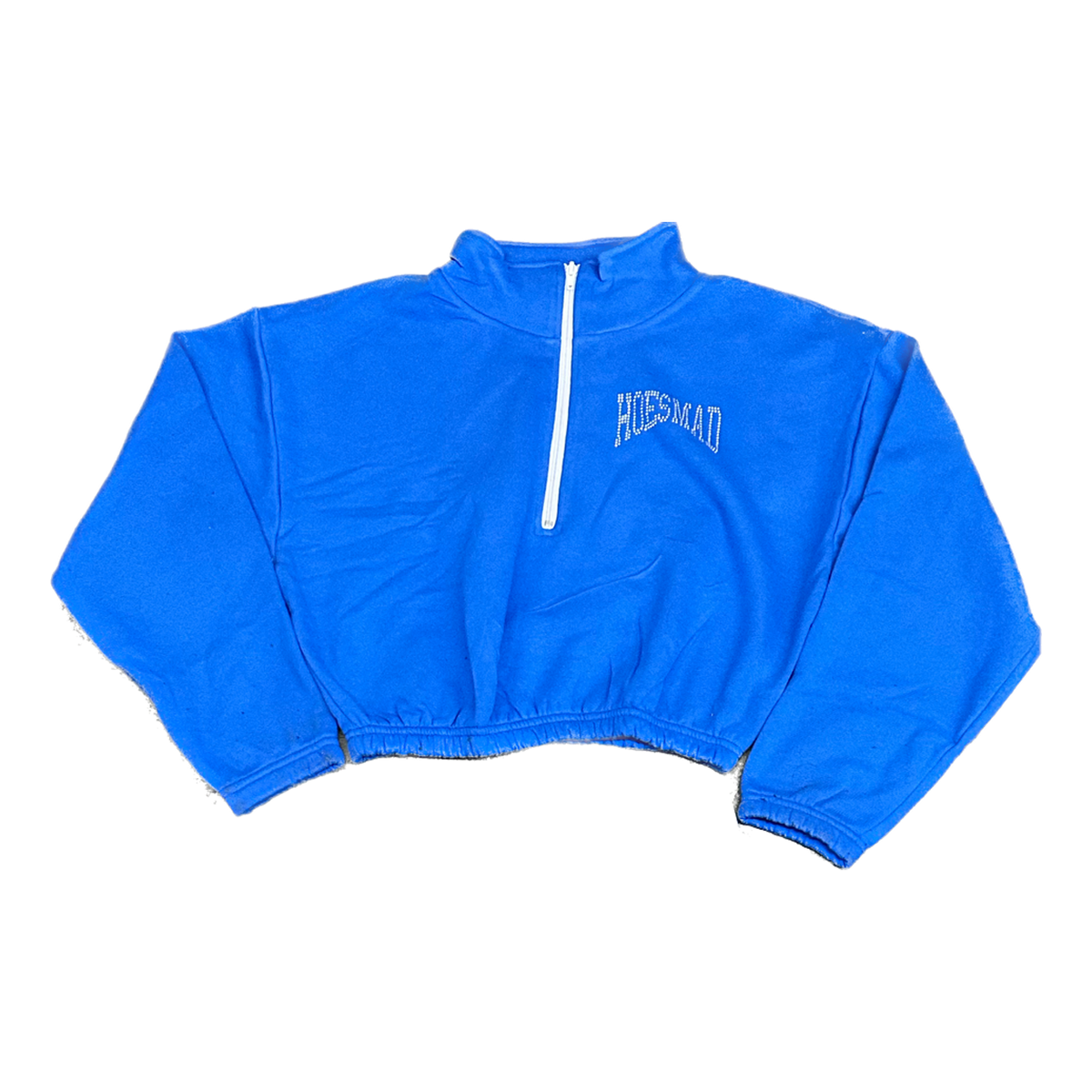 HOESMAD RHINESTONE HALF ZIP FLEECE CROP TOP BLUE hoesmad.la