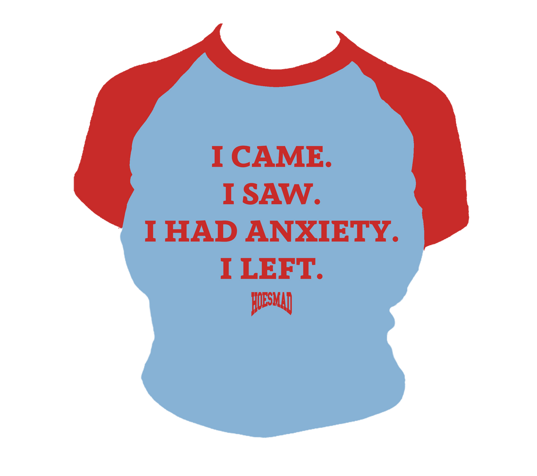 ANXIETY HOESMAD BABY TEE - RED/LIGHT BLUE