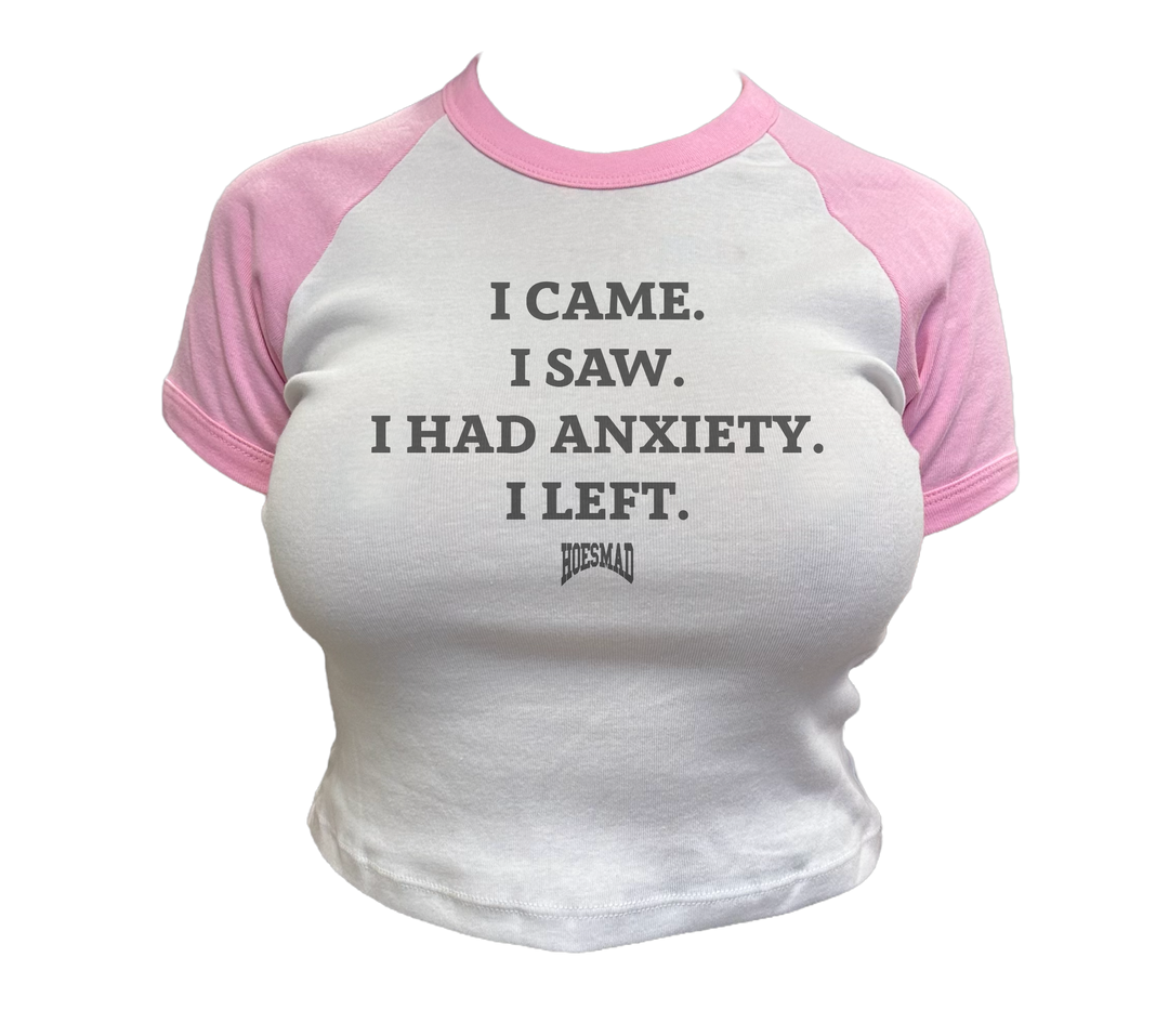 ANXIETY HOESMAD BABY TEE - PINK/white