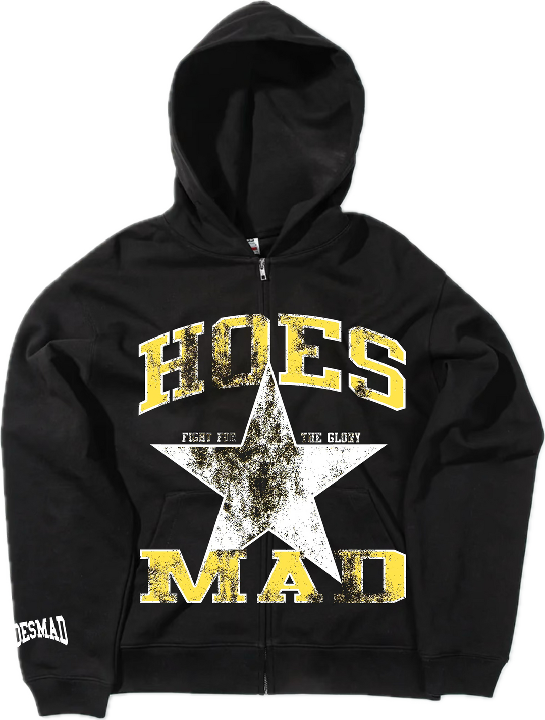 Hoes Mad Fight For Glory Zip Up Hoodie (Yellow)