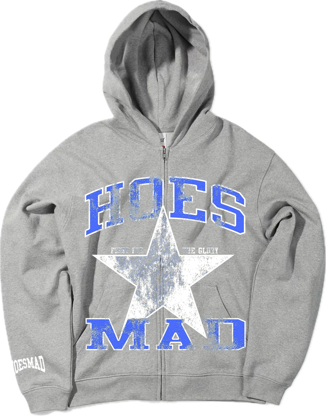 Hoes Mad Fight For Glory Zip Up Hoodie (Grey/Blue)