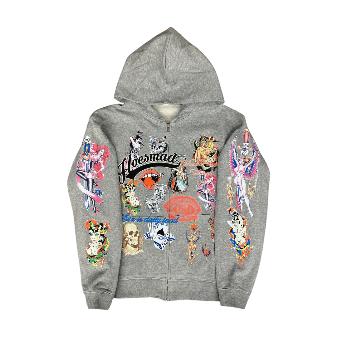 Hoesmad Rockstar Mural Zip Up Hoodie (Grey)