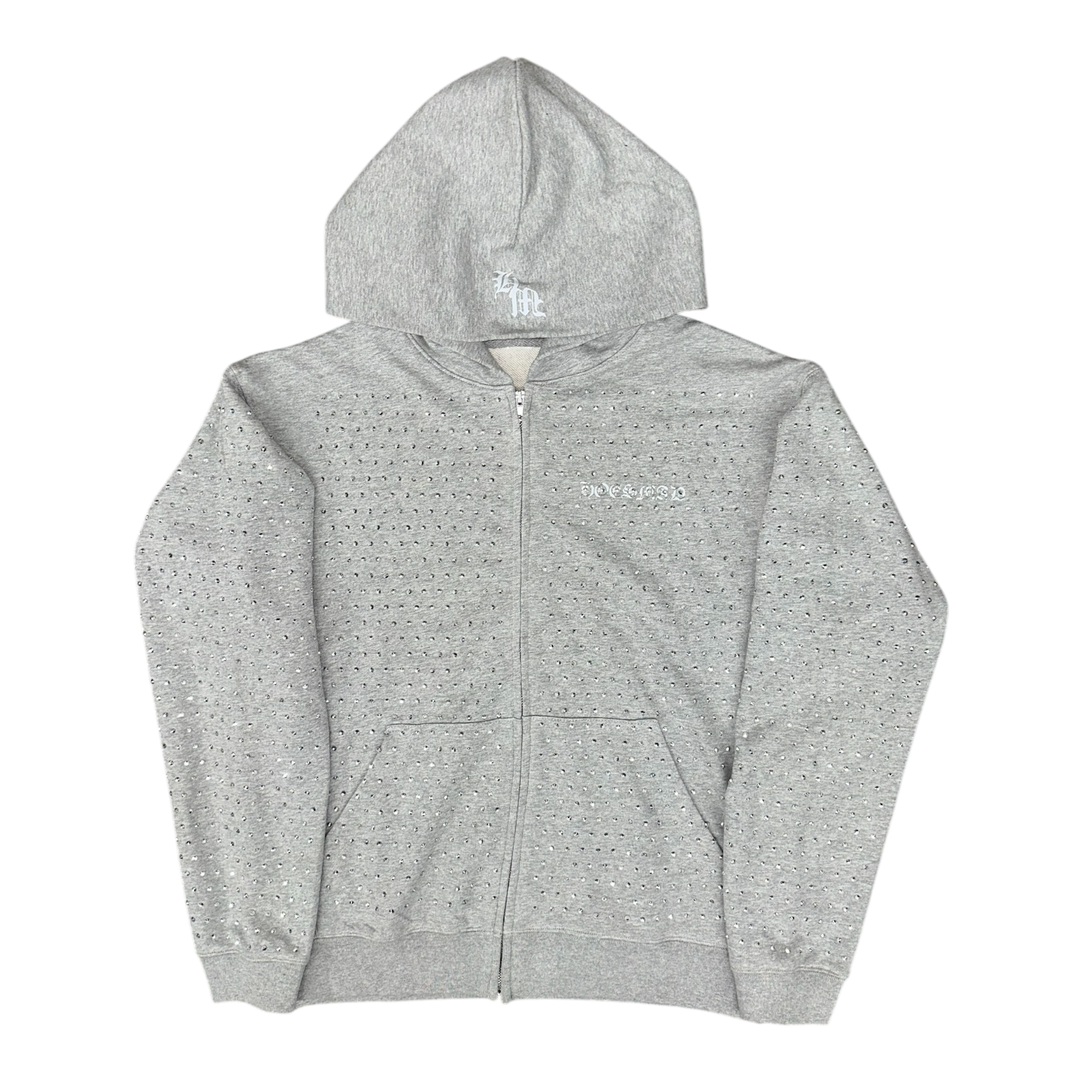 Hoesmad Rhinestone Zip Up hoodie Grey