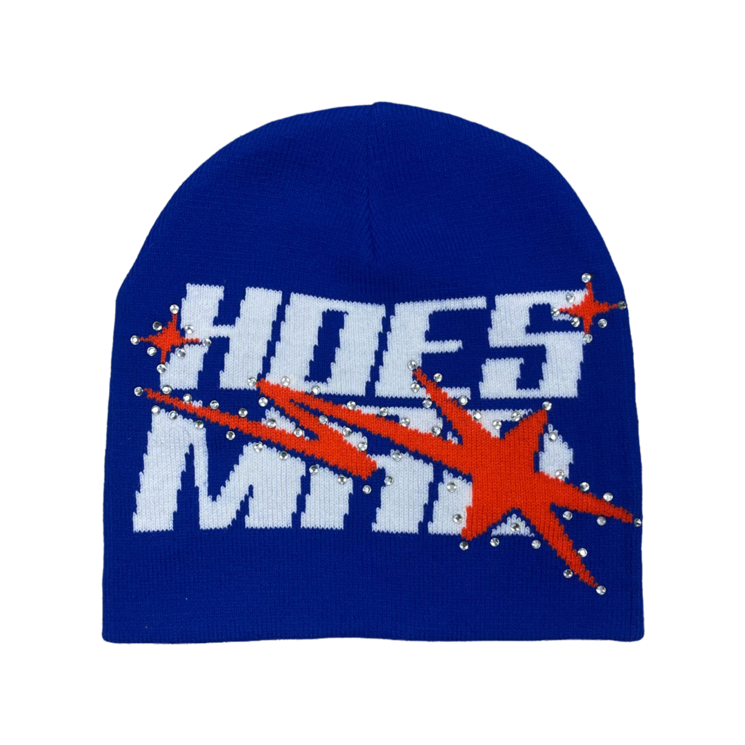 Hoesmad Rhinestone Beanie: Blue/Orange/White