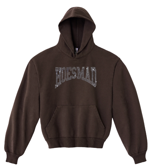 Hoesmad No Drawstring Rhinestone Hoodie (Brown)