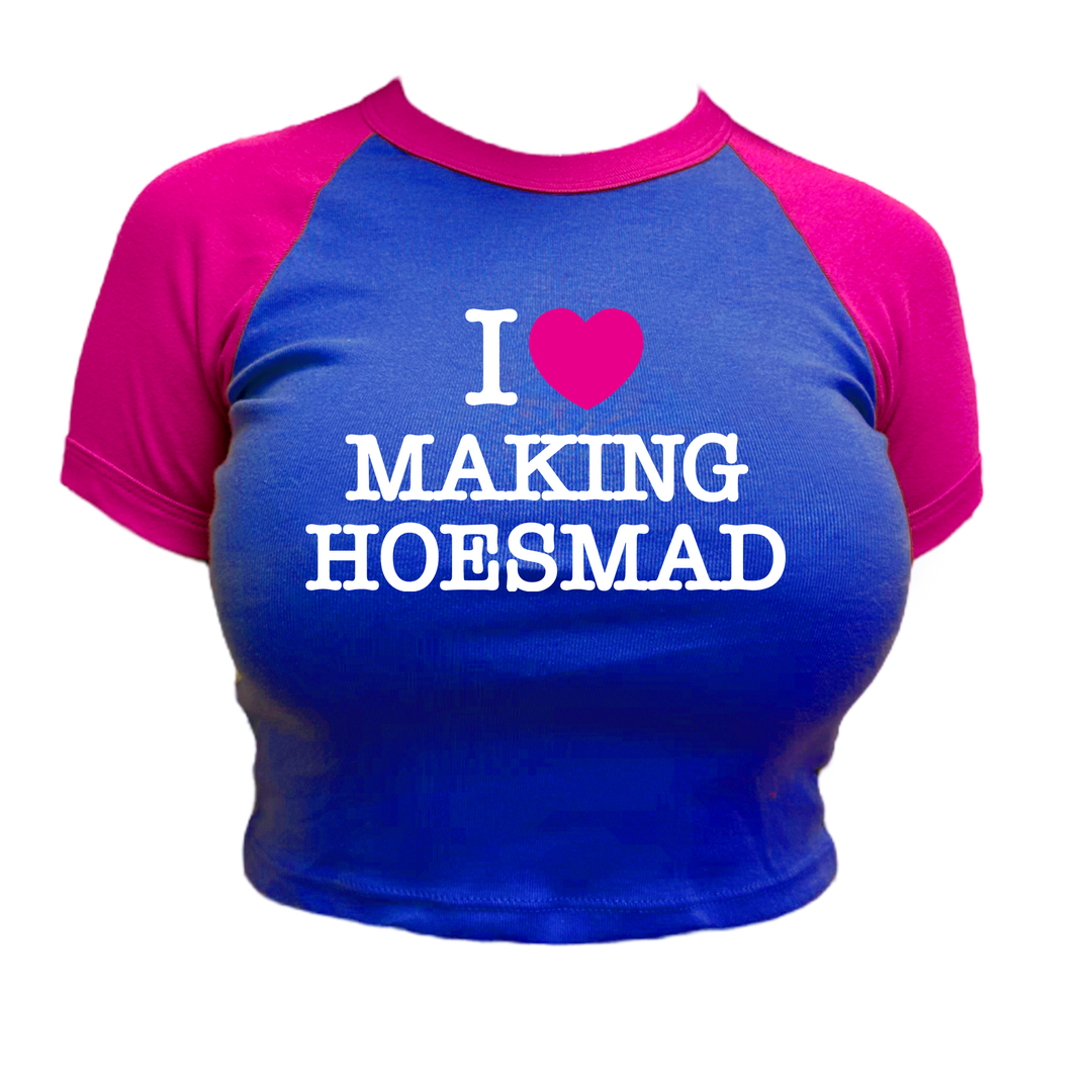I LOVE MAKING HOESMAD PRINTED BABY TEE - BLUE/HOT PINK