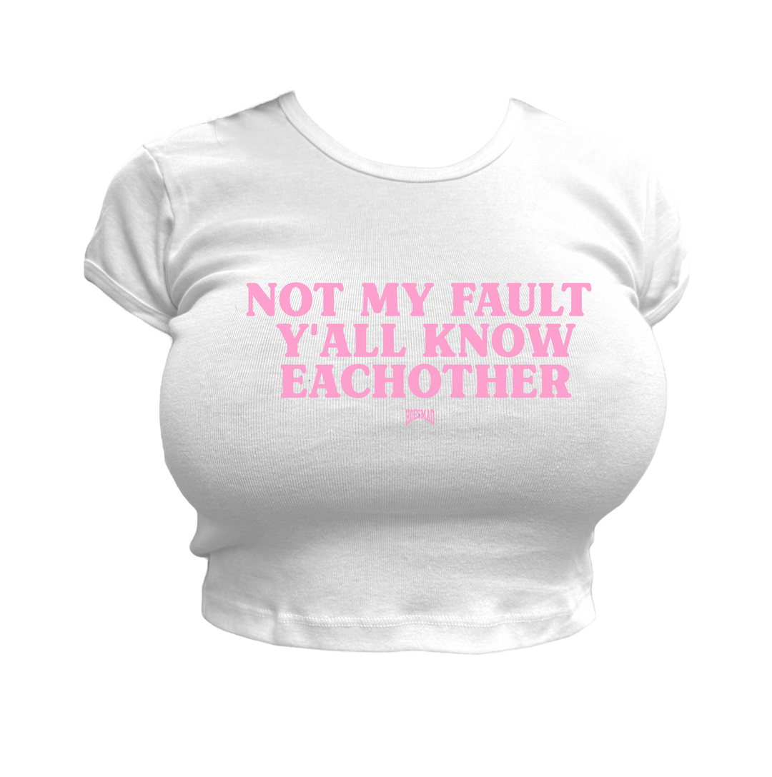 NOT MY FAULT HOESMAD BABY TEE - WHITE/PINK