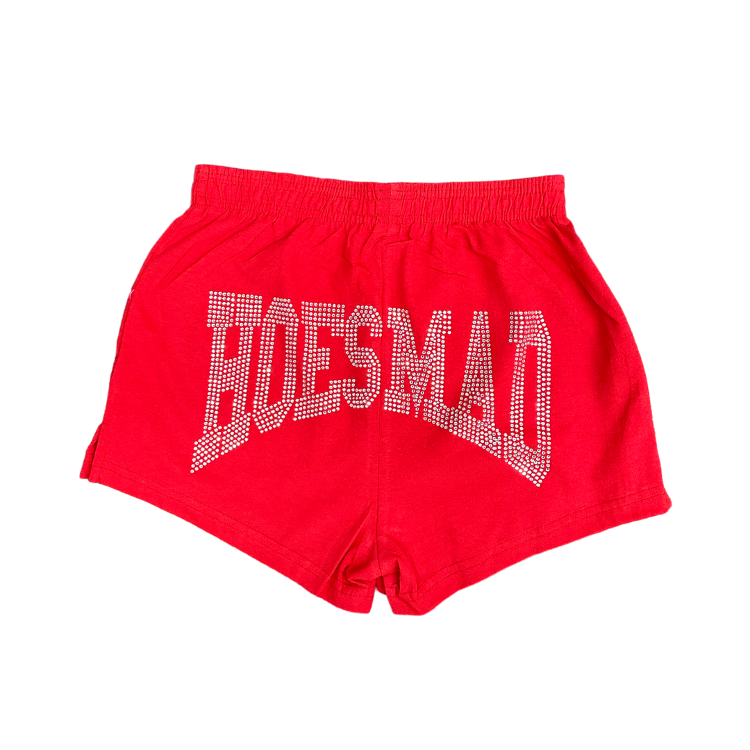 Hoes Mad RHINESTONE JERSEY Shorts - RED