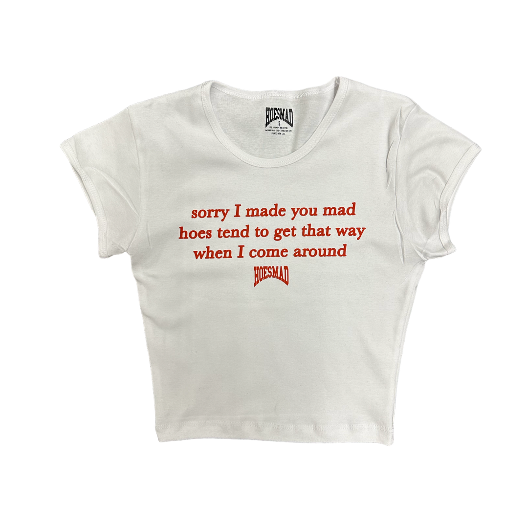 SORRY I MADE YOU MAD BABY TEE - WHITE/RED