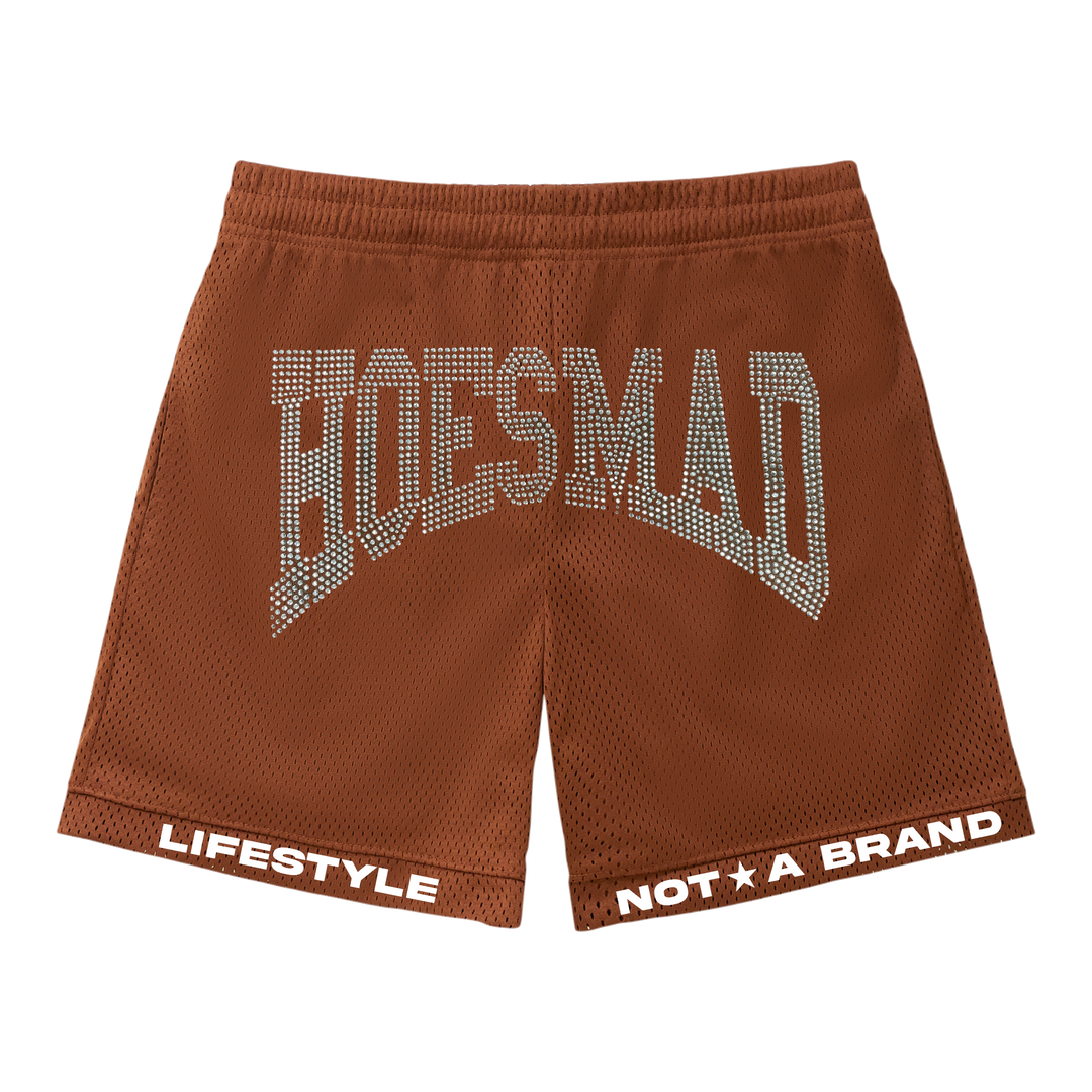 HOES MAD RHINESTONE SHORTS - BROWN