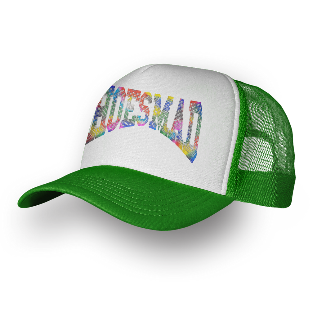 HOES MAD COLORS TRUCKER HAT - GREEN/WHITE